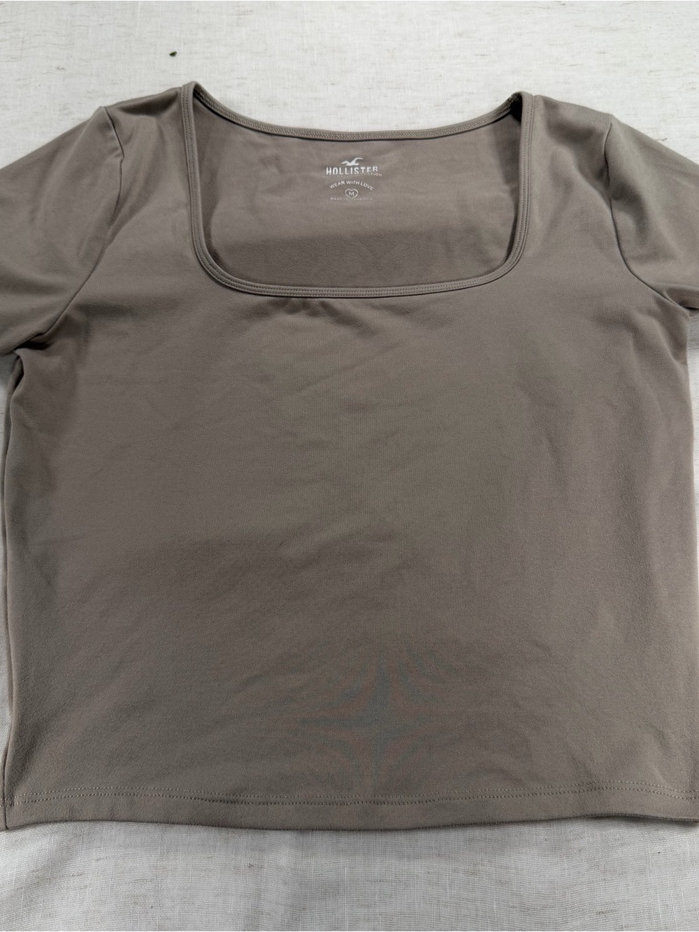 Hollister Women's Square Neck Short Sleeve Top - Taupe Gray
